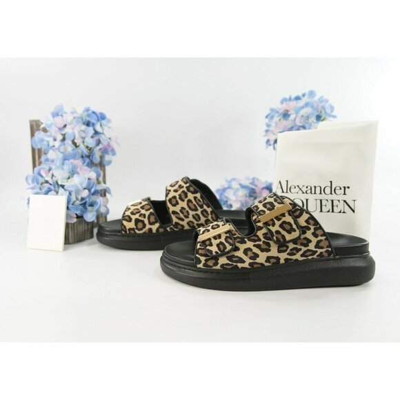 Alexander McQueen Oversized Leopard Suede Hybrid Slide Sandals 38 NIB - Picture 4 of 9